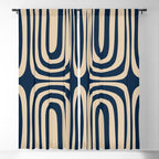 Midcentury Modern Confaab Abstract Pattern in Mid Mod Navy Blue and Beige Window Curtain Gallery Image 5