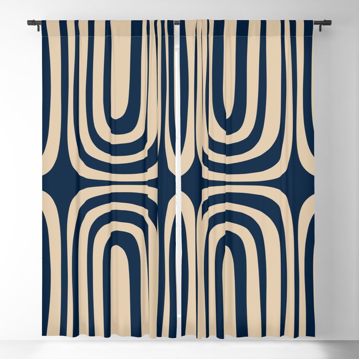 Midcentury Modern Confaab Abstract Pattern in Mid Mod Navy Blue and Beige Window Curtain Gallery Image 5
