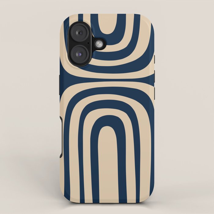 Midcentury Modern Confaab Abstract Pattern in Mid Mod Navy Blue and Beige iPhone Case Gallery Image 1