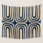 Midcentury Modern Confaab Abstract Pattern in Mid Mod Navy Blue and Beige Wall Tapestry Gallery Image 4
