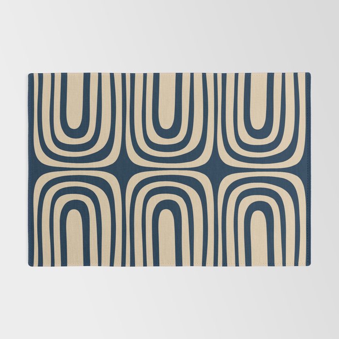 Midcentury Modern Confaab Abstract Pattern in Mid Mod Navy Blue and Beige Rug Gallery Image 2