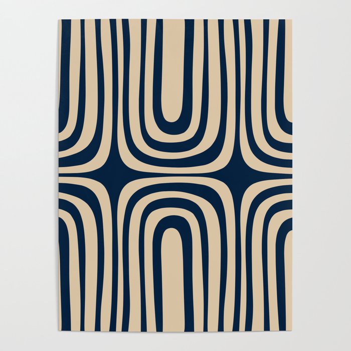Midcentury Modern Confaab Abstract Pattern in Mid Mod Navy Blue and Beige Poster Gallery Image 4