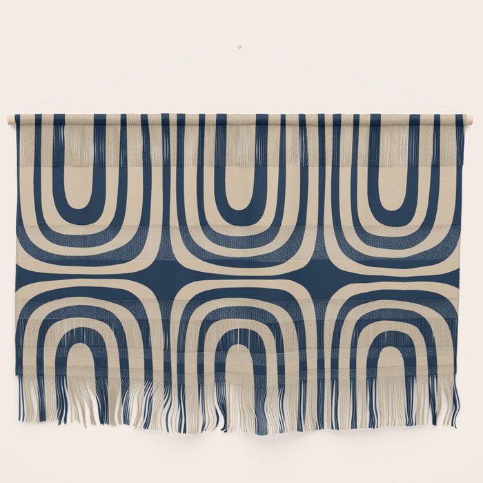 Midcentury Modern Confaab Abstract Pattern in Mid Mod Navy Blue and Beige Wall Hanging Gallery Image 1