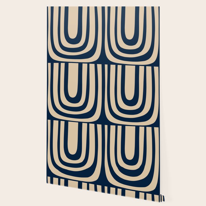Midcentury Modern Confaab Abstract Pattern in Mid Mod Navy Blue and Beige Wallpaper Gallery Image 2
