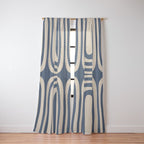 Midcentury Modern Confaab Abstract Pattern in Mid Mod Navy Blue and Beige Window Curtain Gallery Image 2