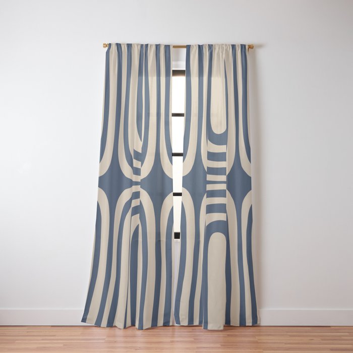 Midcentury Modern Confaab Abstract Pattern in Mid Mod Navy Blue and Beige Window Curtain Gallery Image 2