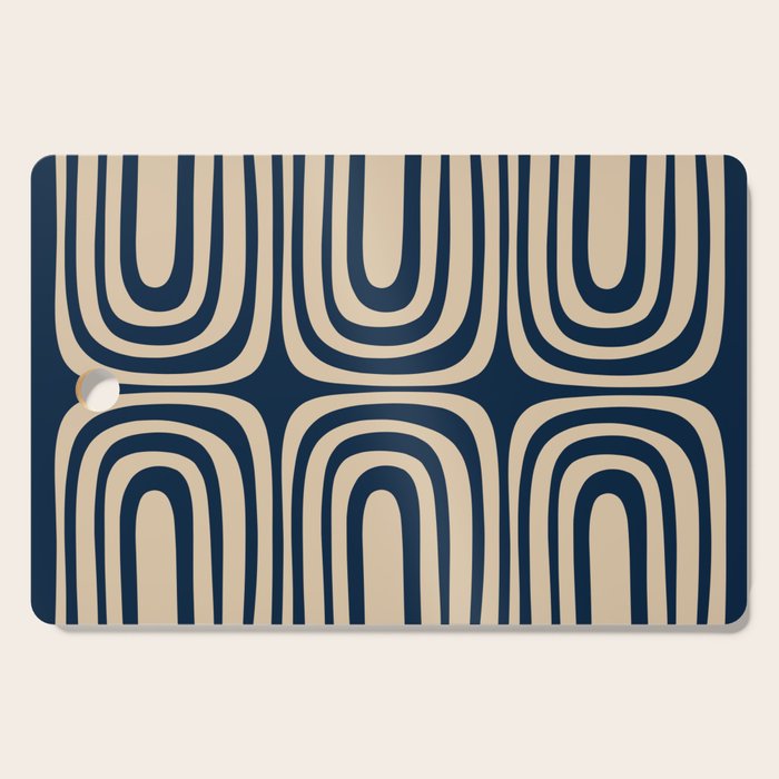 Midcentury Modern Confaab Abstract Pattern in Mid Mod Navy Blue and Beige Cutting Board Gallery Image 1