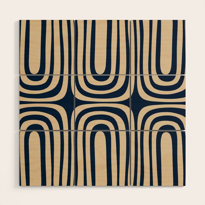 Midcentury Modern Confaab Abstract Pattern in Mid Mod Navy Blue and Beige Wood Wall Art Gallery Image 1