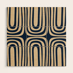 Midcentury Modern Confaab Abstract Pattern in Mid Mod Navy Blue and Beige Wood Wall Art Gallery Image 1