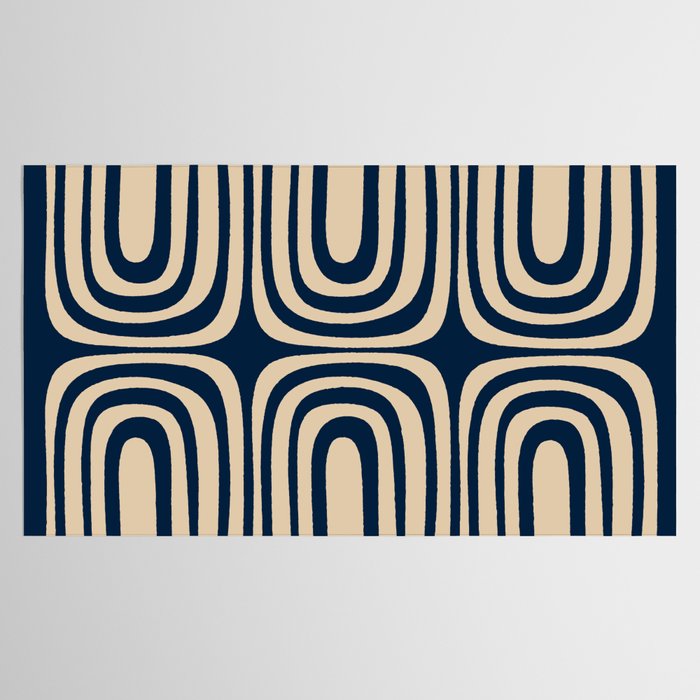 Midcentury Modern Confaab Abstract Pattern in Mid Mod Navy Blue and Beige Tablecloth Gallery Image 2