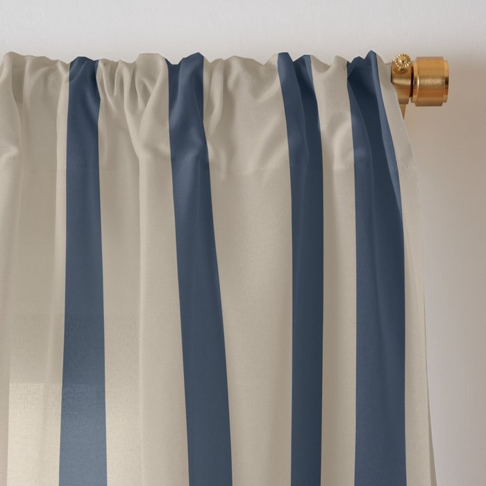 Midcentury Modern Confaab Abstract Pattern in Mid Mod Navy Blue and Beige Window Curtain Gallery Image 3