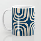 Midcentury Modern Confaab Abstract Pattern in Mid Mod Navy Blue and Beige Coffee Mug Gallery Image 3
