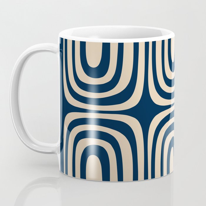 Midcentury Modern Confaab Abstract Pattern in Mid Mod Navy Blue and Beige Coffee Mug Gallery Image 3