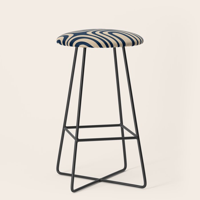 Midcentury Modern Confaab Abstract Pattern in Mid Mod Navy Blue and Beige Stool Gallery Image 1