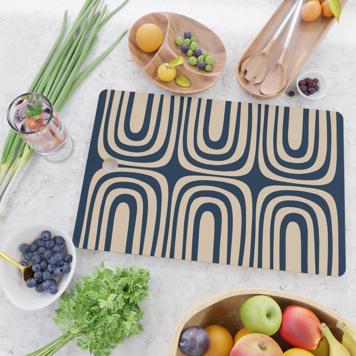 Midcentury Modern Confaab Abstract Pattern in Mid Mod Navy Blue and Beige Cutting Board Gallery Image 2