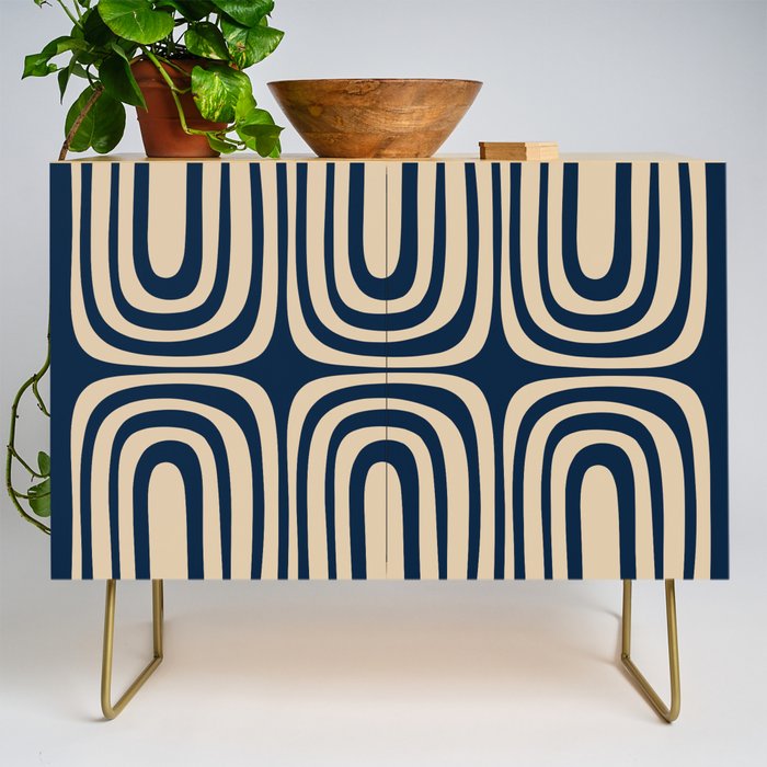 Midcentury Modern Confaab Abstract Pattern in Mid Mod Navy Blue and Beige Credenza Gallery Image 1