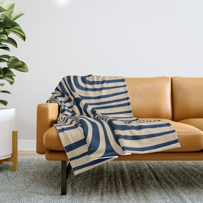 Midcentury Modern Confaab Abstract Pattern in Mid Mod Navy Blue and Beige Throw Blanket Gallery Image 1