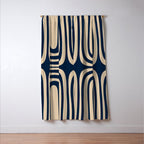 Midcentury Modern Confaab Abstract Pattern in Mid Mod Navy Blue and Beige Window Curtain Gallery Image 3
