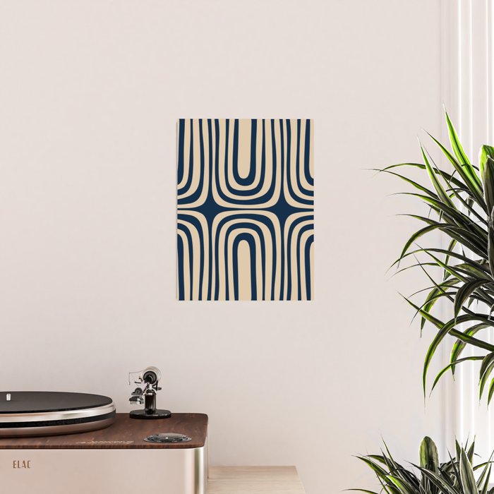 Midcentury Modern Confaab Abstract Pattern in Mid Mod Navy Blue and Beige Poster Gallery Image 2