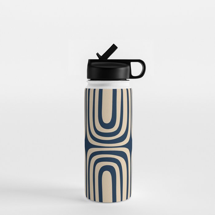 Midcentury Modern Confaab Abstract Pattern in Mid Mod Navy Blue and Beige Water Bottle Gallery Image 1