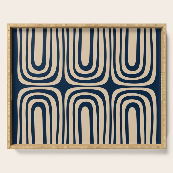 Midcentury Modern Confaab Abstract Pattern in Mid Mod Navy Blue and Beige Serving Tray Gallery Image 1