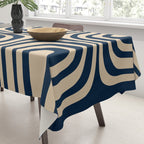 Midcentury Modern Confaab Abstract Pattern in Mid Mod Navy Blue and Beige Tablecloth Gallery Image 3