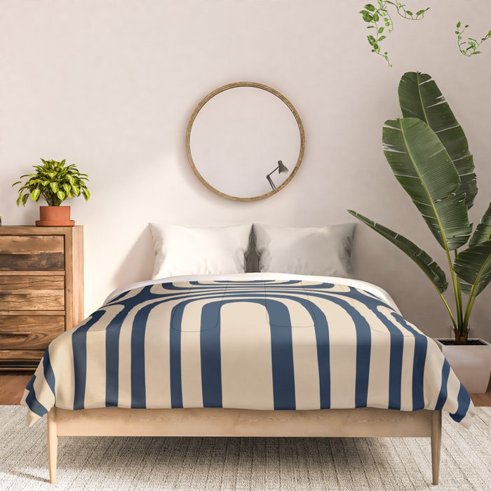 Midcentury Modern Confaab Abstract Pattern in Mid Mod Navy Blue and Beige Comforter Gallery Image 3