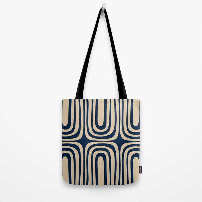 Midcentury Modern Confaab Abstract Pattern in Mid Mod Navy Blue and Beige Tote Bag Gallery Image 2