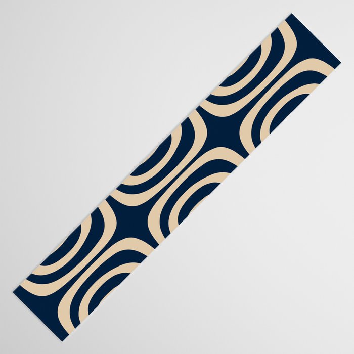 Midcentury Modern Confaab Abstract Pattern in Mid Mod Navy Blue and Beige Table Runner Gallery Image 3