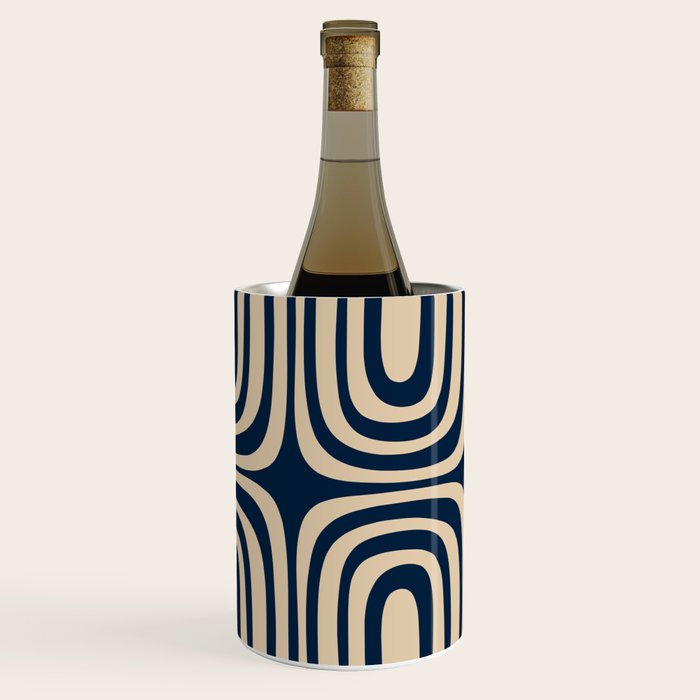 Midcentury Modern Confaab Abstract Pattern in Mid Mod Navy Blue and Beige Wine Chiller Gallery Image 3