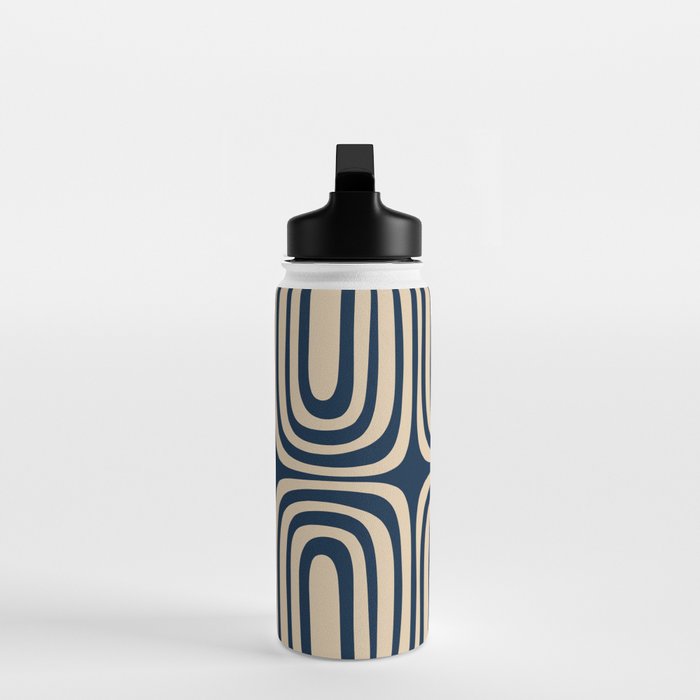 Midcentury Modern Confaab Abstract Pattern in Mid Mod Navy Blue and Beige Water Bottle Gallery Image 3