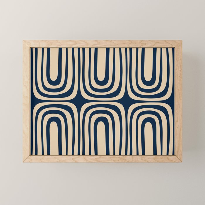 Midcentury Modern Confaab Abstract Pattern in Mid Mod Navy Blue and Beige Mini Art Print Gallery Image 1