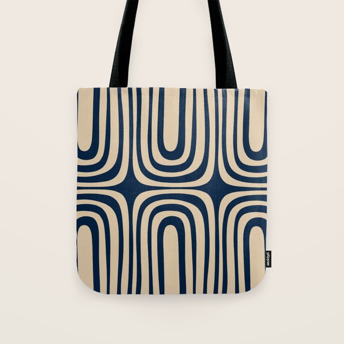 Midcentury Modern Confaab Abstract Pattern in Mid Mod Navy Blue and Beige Tote Bag Gallery Image 1