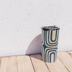 Midcentury Modern Confaab Abstract Pattern in Mid Mod Navy Blue and Beige Travel Mug Gallery Image 4