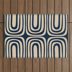 Midcentury Modern Confaab Abstract Pattern in Mid Mod Navy Blue and Beige Outdoor Rug Gallery Image 1