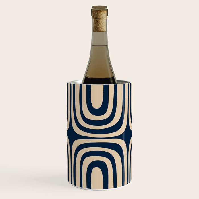 Midcentury Modern Confaab Abstract Pattern in Mid Mod Navy Blue and Beige Wine Chiller Gallery Image 1