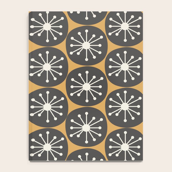 Atomic Retro Dots Midcentury Modern Pattern Muted Mustard Gold, Charcoal Grey, and Cream Notebook Gallery Image 4