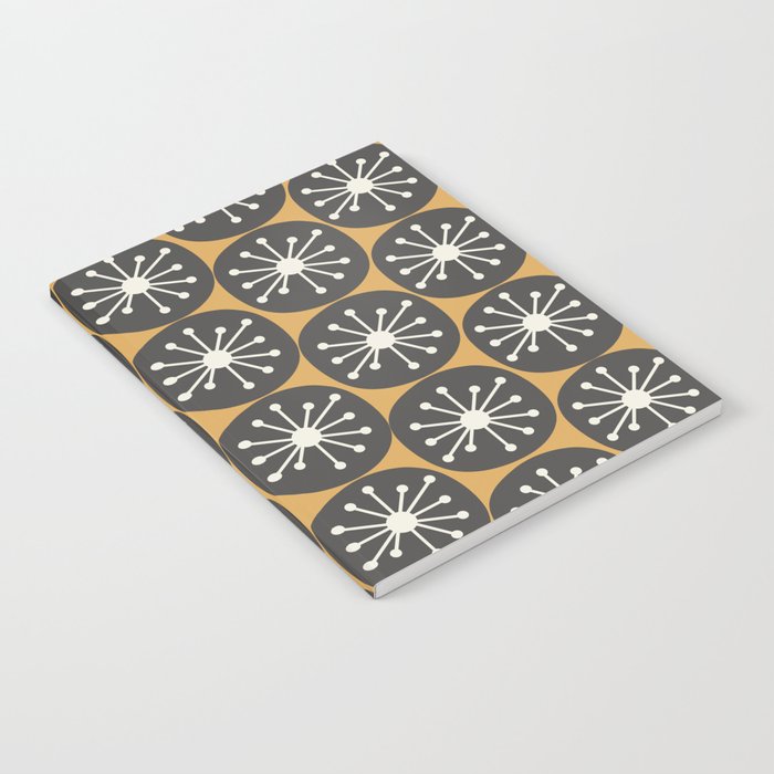Atomic Retro Dots Midcentury Modern Pattern Muted Mustard Gold, Charcoal Grey, and Cream Notebook Gallery Image 1