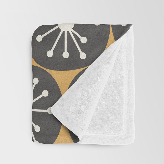 Atomic Retro Dots Midcentury Modern Pattern Muted Mustard Gold, Charcoal Grey, and Cream Throw Blanket Gallery Image 3