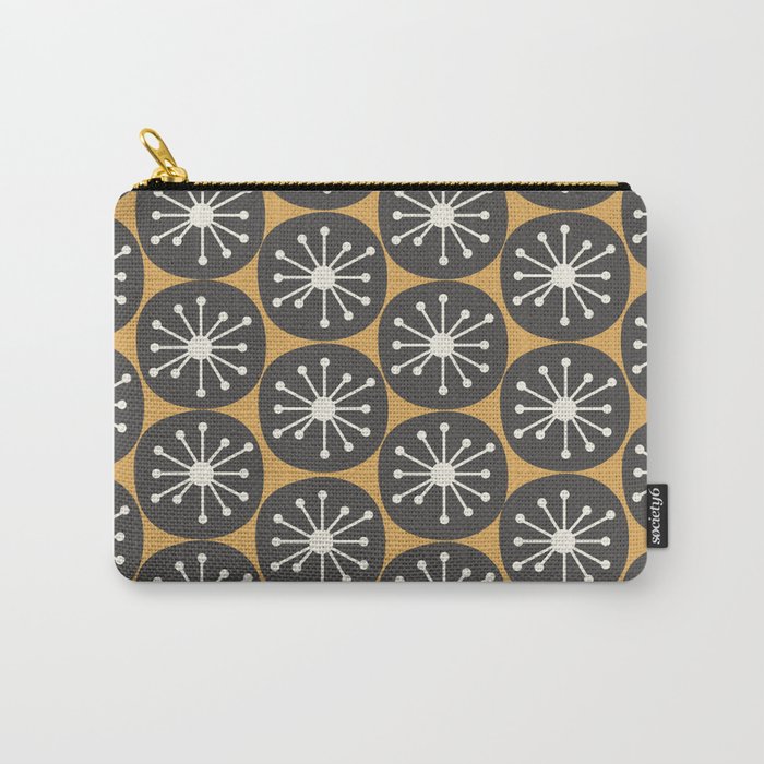Atomic Retro Dots Midcentury Modern Pattern Muted Mustard Gold, Charcoal Grey, and Cream Carry All Pouch Gallery Image 1
