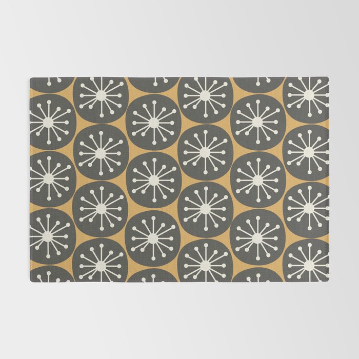 Atomic Retro Dots Midcentury Modern Pattern Muted Mustard Gold, Charcoal Grey, and Cream Rug Gallery Image 2