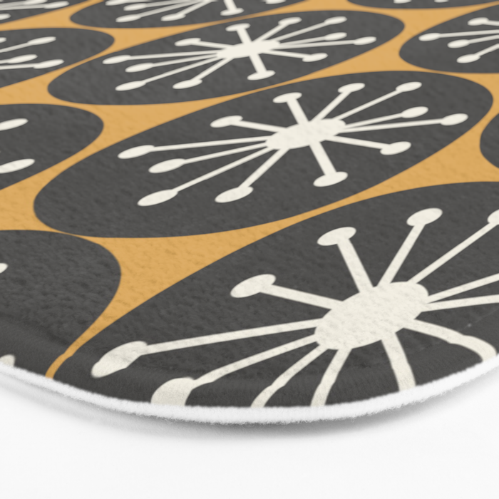 Atomic Retro Dots Midcentury Modern Pattern Muted Mustard Gold, Charcoal Grey, and Cream Bath Mat Gallery Image 3