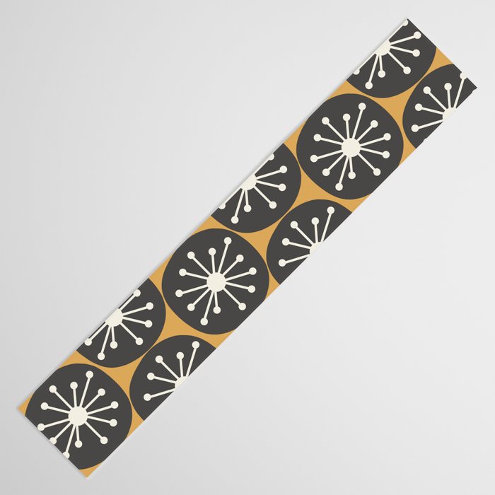 Atomic Retro Dots Midcentury Modern Pattern Muted Mustard Gold, Charcoal Grey, and Cream Table Runner Gallery Image 3