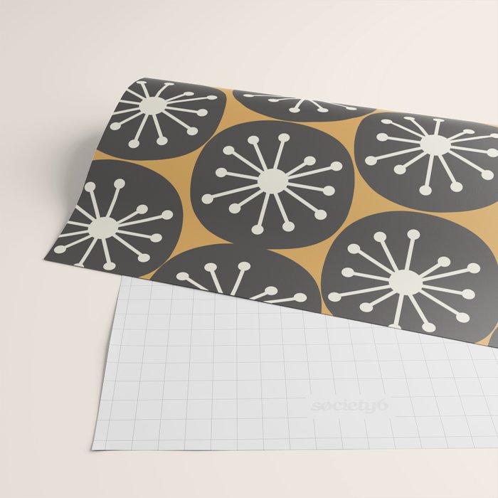 Atomic Retro Dots Midcentury Modern Pattern Muted Mustard Gold, Charcoal Grey, and Cream Wrapping Paper Gallery Image 2