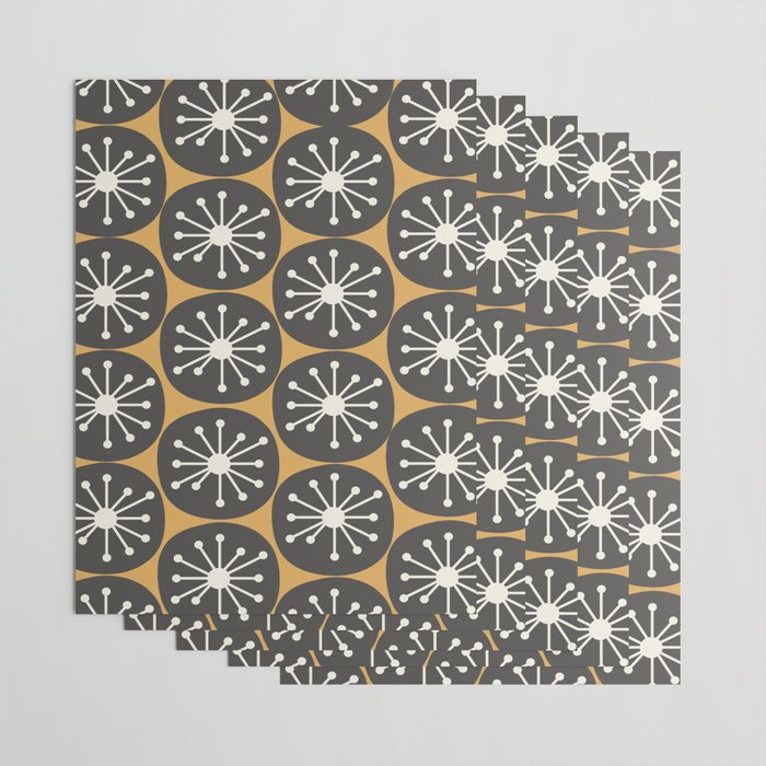Atomic Retro Dots Midcentury Modern Pattern Muted Mustard Gold, Charcoal Grey, and Cream Wrapping Paper Gallery Image 3
