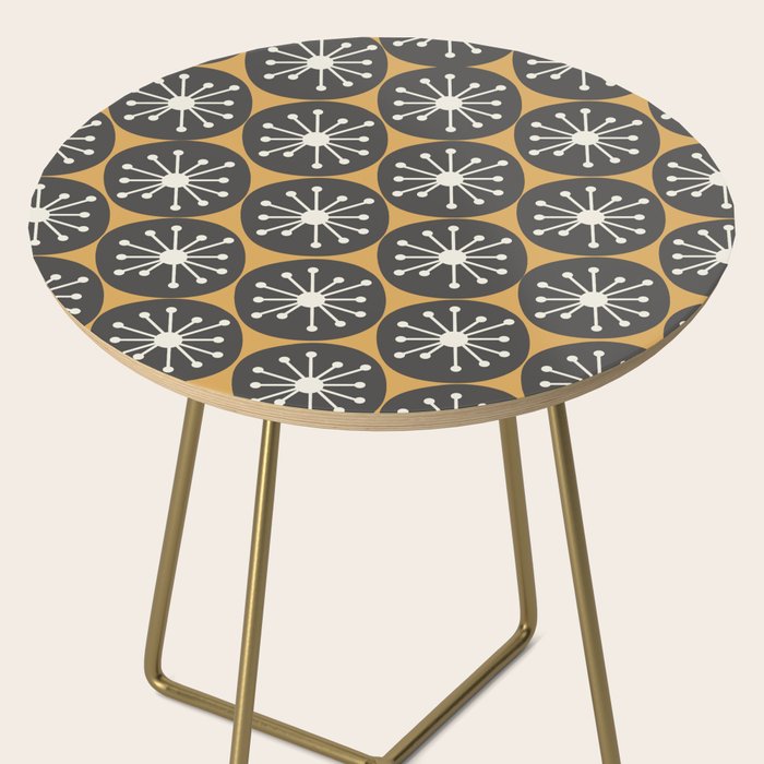 Atomic Retro Dots Midcentury Modern Pattern Muted Mustard Gold, Charcoal Grey, and Cream Side Table Gallery Image 2