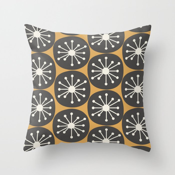 Atomic Retro Dots Midcentury Modern Pattern Muted Mustard Gold, Charcoal Grey, and Cream Throw Pillow Gallery Image 6