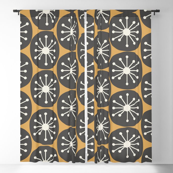 Atomic Retro Dots Midcentury Modern Pattern Muted Mustard Gold, Charcoal Grey, and Cream Window Curtain Gallery Image 5