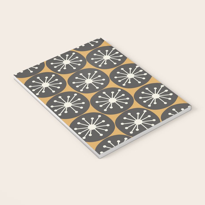 Atomic Retro Dots Midcentury Modern Pattern Muted Mustard Gold, Charcoal Grey, and Cream Notebook Gallery Image 3