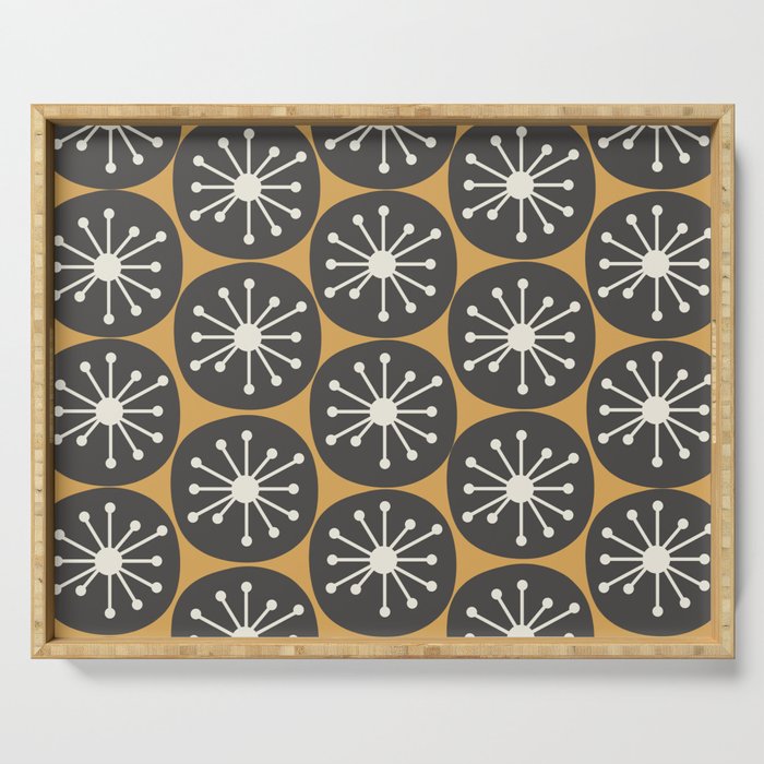 Atomic Retro Dots Midcentury Modern Pattern Muted Mustard Gold, Charcoal Grey, and Cream Serving Tray Gallery Image 1
